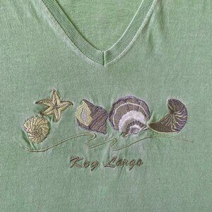 Vintage Key Largo Shell T-Shirt Coastal Grandma Cottagecore Beach Casual Green
